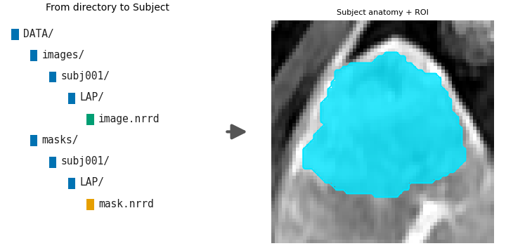From directory to Subject, Subject anatomy + ROI