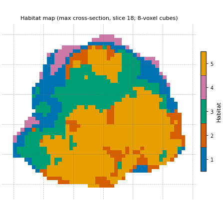 Habitat map (max cross-section, slice 18; 8-voxel cubes)