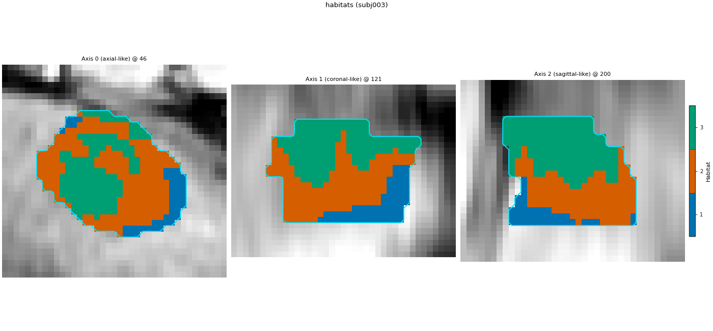 habitats (subj003), Axis 0 (axial-like) @ 46, Axis 1 (coronal-like) @ 121, Axis 2 (sagittal-like) @ 200